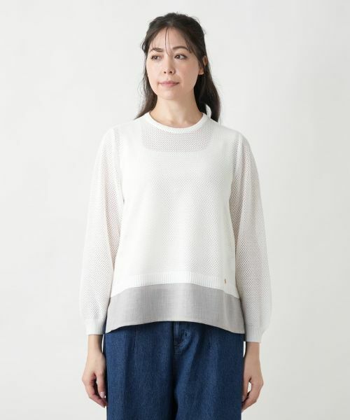 Leilian PLUS HOUSE / レリアンプラスハウス ニット・セーター | 【店舗人気】異素材切替クルーネックニット | 詳細4