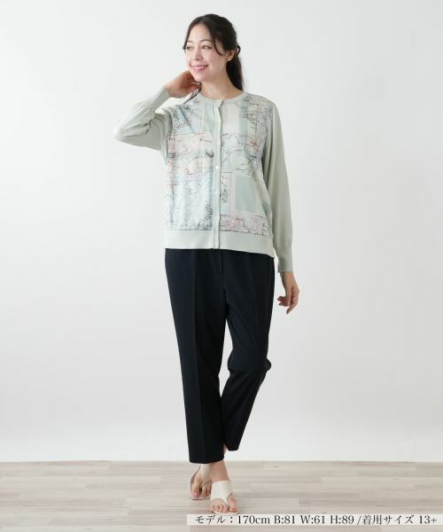 Leilian PLUS HOUSE / レリアンプラスハウス カーディガン・ボレロ | マップ柄クルーネックカーディガン | 詳細1