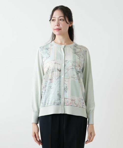 Leilian PLUS HOUSE / レリアンプラスハウス カーディガン・ボレロ | マップ柄クルーネックカーディガン | 詳細4