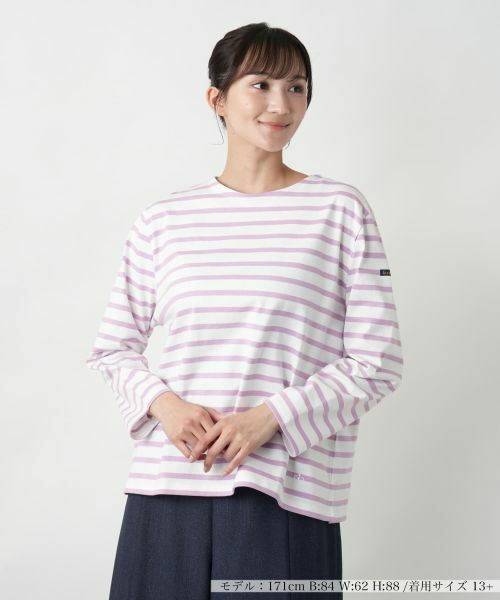 Leilian PLUS HOUSE/レリアンプラスハウス 【店舗人気】ボーダーカットソー【Le Minor】 ピンク 17+ Leilian PLUS HOUSE/レリアンプラスハウス 【店舗人気】ボーダーカットソー【Le Minor】 ピンク 17+