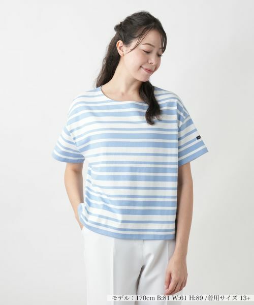 Leilian PLUS HOUSE/レリアンプラスハウス 【店舗人気】ボーダーカットソー【Le minor】 スカイブルー 13+