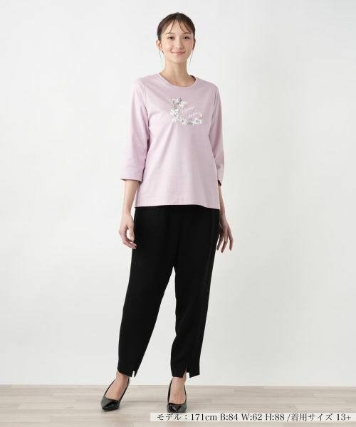 Leilian PLUS HOUSE / レリアンプラスハウス Tシャツ | 【店舗人気】刺繍クルーネックTシャツ | 詳細4