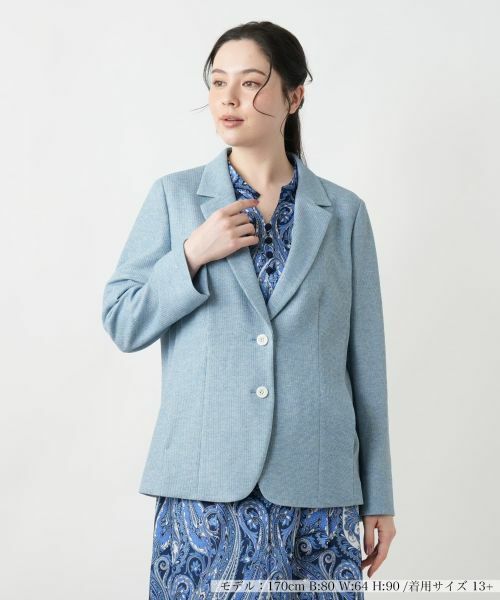 Leilian PLUS HOUSE/レリアンプラスハウス 【店舗人気】ノッチドラペルジャケット スカイブルー 13+ Leilian PLUS HOUSE/レリアンプラスハウス 【店舗人気】ノッチドラペルジャケット スカイブルー 13+