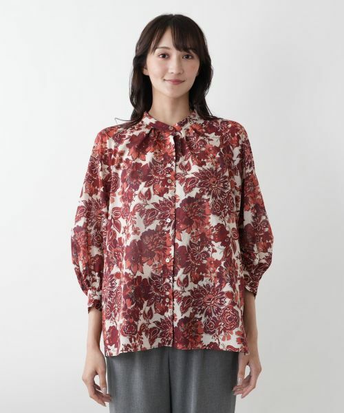 Leilian PLUS HOUSE / レリアンプラスハウス シャツ・ブラウス | フラワー柄バンドカラーブラウス | 詳細4