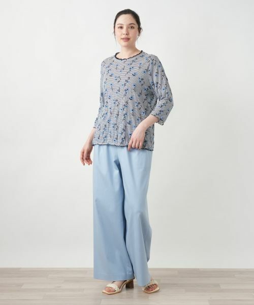 Leilian PLUS HOUSE / レリアンプラスハウス カットソー | 【店舗人気】花柄刺繍ボーダーカットソー【Leilian WHITE LABEL】 | 詳細1