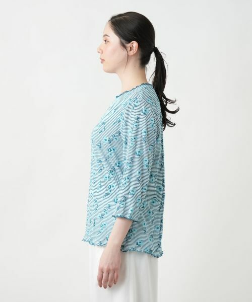 Leilian PLUS HOUSE / レリアンプラスハウス カットソー | 【店舗人気】花柄刺繍ボーダーカットソー【Leilian WHITE LABEL】 | 詳細8