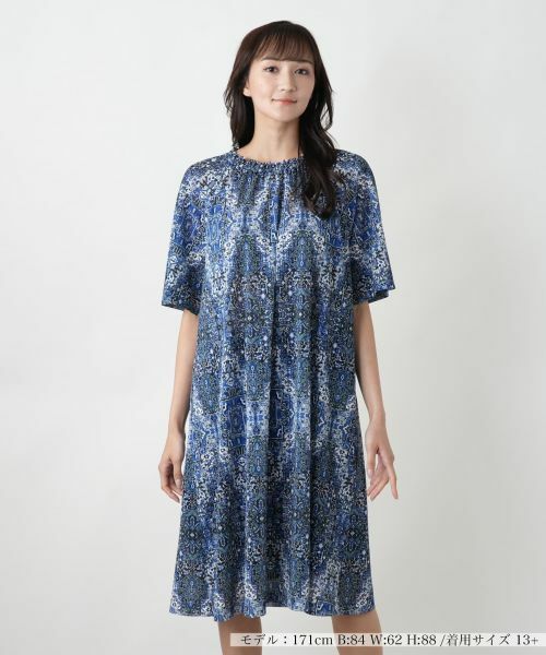 Leilian PLUS HOUSE/レリアンプラスハウス プリントフレアワンピース【Leilian WHITE LABEL】 ロイヤルブルー 13+ Leilian PLUS HOUSE/レリアンプラスハウス プリントフレアワンピース【Leilian WHITE LABEL】 ロイヤルブルー 13+
