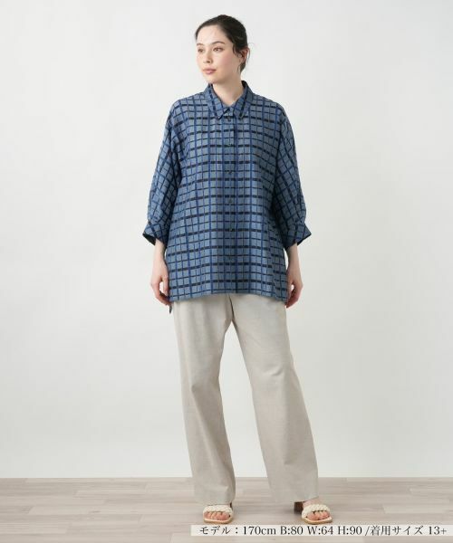 Leilian PLUS HOUSE / レリアンプラスハウス シャツ・ブラウス | 【店舗人気】格子柄ロングブラウス【Leilian WHITE LABEL】 | 詳細1