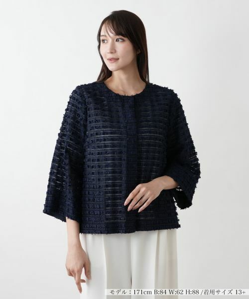 Leilian PLUS HOUSE/レリアンプラスハウス 【店舗人気】ノーカラージャケット【BOURGE】 ネイビー 17+