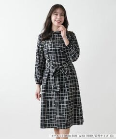 レリアンプラスハウス★極美品★ドットチェックワンピース★キーネック★ブルー系 Leilian PLUS HOUSE / レリアンプラスハウス （レディース
