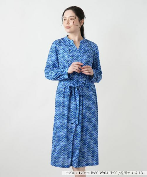 Leilian PLUS HOUSE/レリアンプラスハウス プリントスキッパーフレアワンピース【ROCHAS Premiere】 ロイヤルブルー 13+