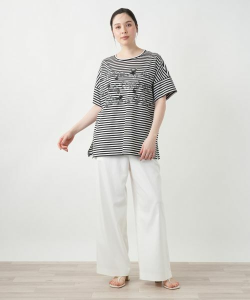 Leilian PLUS HOUSE / レリアンプラスハウス カットソー | 【店舗人気】コード刺繍ボーダーカットソー【プラス企画】 | 詳細1