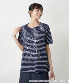 Leilian PLUS HOUSE / レリアンプラスハウス カットソー | 【店舗人気】刺繍ボーダーカットソー【プラス企画】