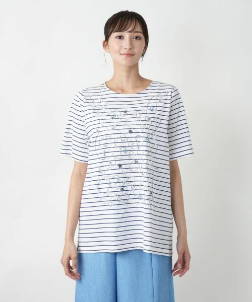 Leilian PLUS HOUSE / レリアンプラスハウス カットソー | 【店舗人気】刺繍ボーダーカットソー【プラス企画】 | 詳細7