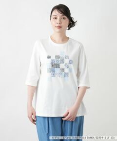 Leilian PLUS HOUSE / レリアンプラスハウス Tシャツ | 【店舗人気】刺繍プリントTシャツ【プラス企画】