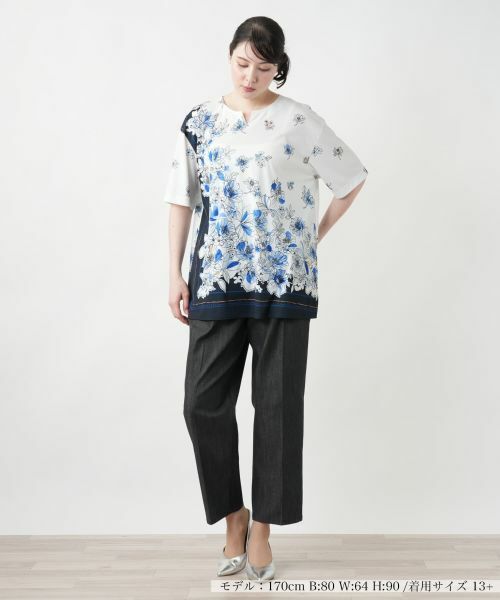 Leilian PLUS HOUSE / レリアンプラスハウス カットソー | 【店舗人気】プリントキーネックカットソー【プラス企画】 | 詳細1