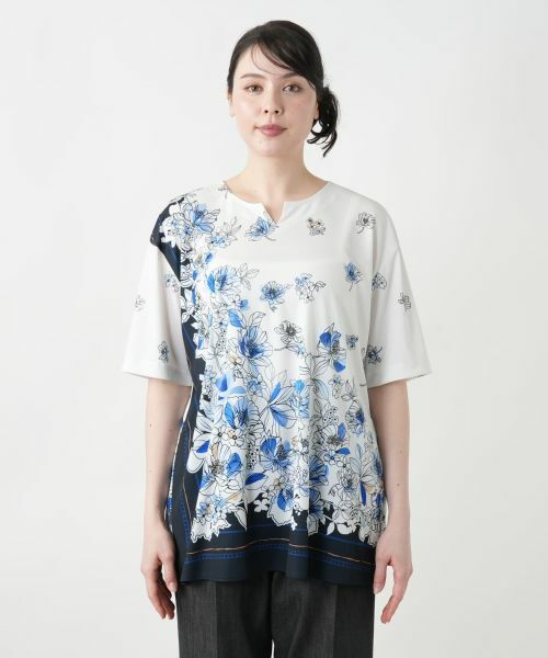 Leilian PLUS HOUSE / レリアンプラスハウス カットソー | 【店舗人気】プリントキーネックカットソー【プラス企画】 | 詳細4