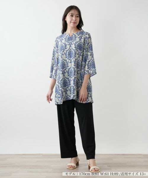 Leilian PLUS HOUSE / レリアンプラスハウス シャツ・ブラウス | プリントキーネックブラウス【プラス企画】 | 詳細1