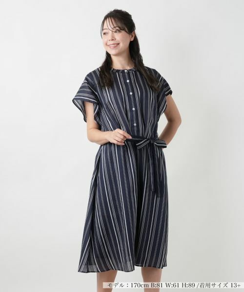 Leilian PLUS HOUSE / レリアンプラスハウス ドレス | ストライプワンピース【プラス企画】(ネイビー)