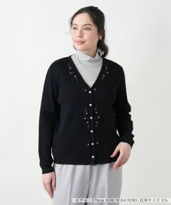 Leilian PLUS HOUSE / レリアンプラスハウス カーディガン・ボレロ | フラワー刺繍Vネックカーディガン【CORSINI & PROTI】