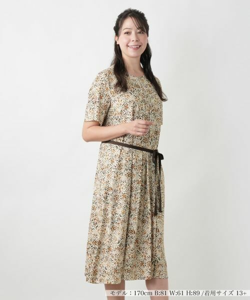 Leilian PLUS HOUSE / レリアンプラスハウス ドレス | プリントフレアワンピース【ROCHAS Premiere】(ベージュ)