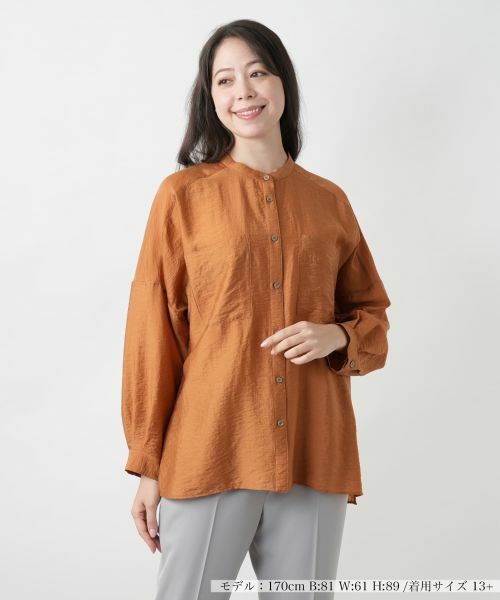 Leilian PLUS HOUSE/レリアンプラスハウス 【店舗人気】バンドカラーブラウス【ROCHAS Premiere】 レンガ系 13+