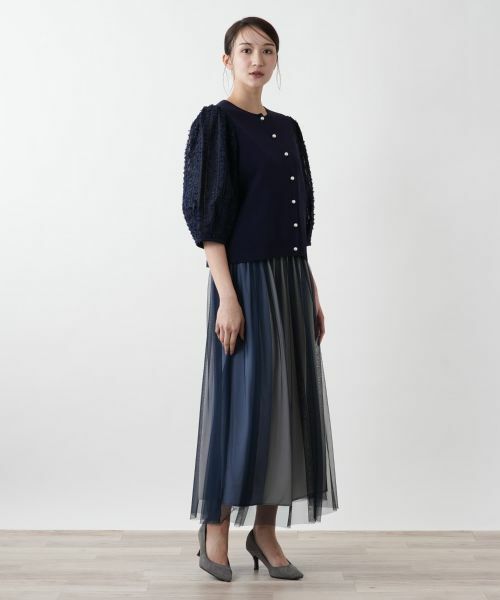 Leilian PLUS HOUSE / レリアンプラスハウス カーディガン・ボレロ | 切替ボリュームスリーブカーディガン【BOURGE】 | 詳細1