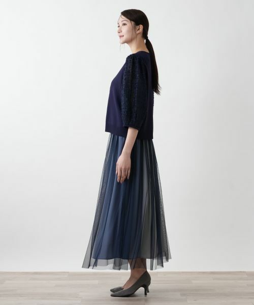 Leilian PLUS HOUSE / レリアンプラスハウス カーディガン・ボレロ | 切替ボリュームスリーブカーディガン【BOURGE】 | 詳細2