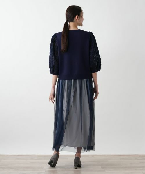 Leilian PLUS HOUSE / レリアンプラスハウス カーディガン・ボレロ | 切替ボリュームスリーブカーディガン【BOURGE】 | 詳細3