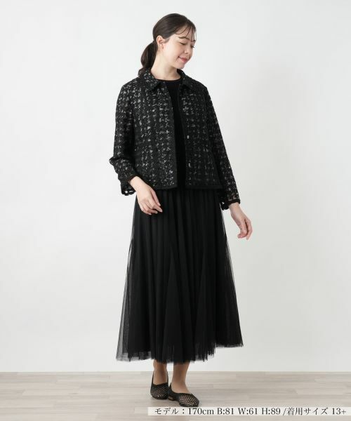 【Leilian】総柄 フーディー ロングジャケット Lサイズ パーカー ジャケット フーディー 透かし編み 長袖 ジップアップ