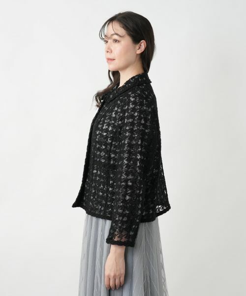 P349/美品 Leilian テーラードジャケット 総柄 刺繍 9 黒 1ボタンテーラードジャケット | Leilian (Women)/レリアン