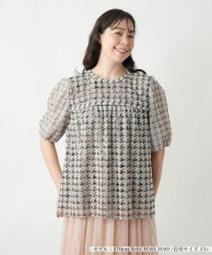 Leilian PLUS HOUSE / レリアンプラスハウス シャツ・ブラウス | 千鳥格子柄フレアブラウス【BOURGE】