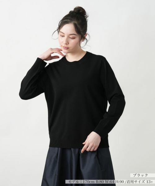 Leilian PLUS HOUSE/レリアンプラスハウス 【店舗人気】クルーネックプルオーバー【NEMIKA】 ブラック 13+ Leilian PLUS HOUSE/レリアンプラスハウス 【店舗人気】クルーネックプルオーバー【NEMIKA】 ブラック 13+