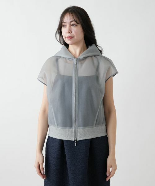 Leilian PLUS HOUSE / レリアンプラスハウス テーラードジャケット | シアーフードジップベスト【NEMIKA】 | 詳細7