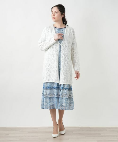 Leilian PLUS HOUSE / レリアンプラスハウス カーディガン・ボレロ | 透かし編みロングカーディガン | 詳細1