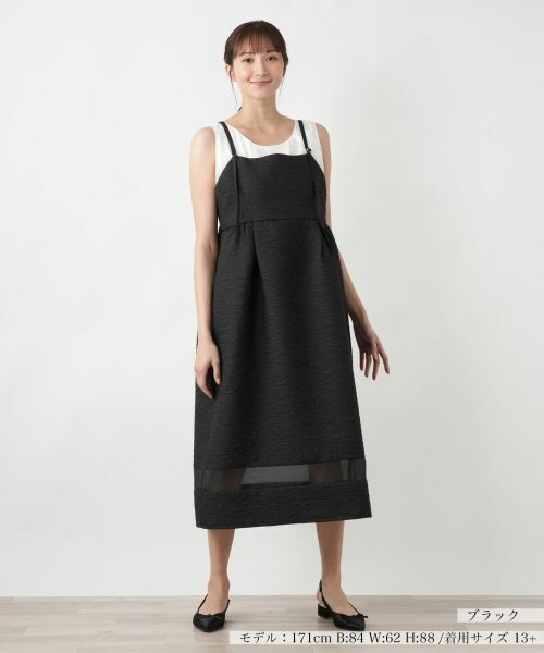 Leilian PLUS HOUSE/レリアンプラスハウス 【店舗人気】シアー切替キャミワンピース【NEMIKA】 ブラック 13+ Leilian PLUS HOUSE/レリアンプラスハウス 【店舗人気】シアー切替キャミワンピース【NEMIKA】 ブラック 13+