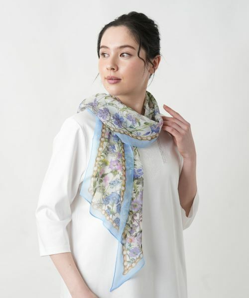 Leilian PLUS HOUSE/レリアンプラスハウス 【店舗人気】プリントスカーフ スカイブルー その他