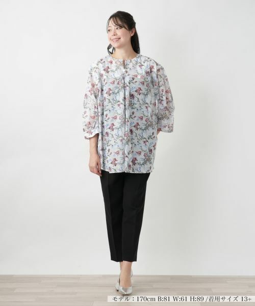 Leilian PLUS HOUSE / レリアンプラスハウス シャツ・ブラウス | フラワー柄キーネックブラウス | 詳細4