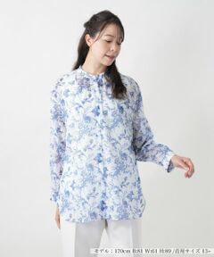 Leilian PLUS HOUSE / レリアンプラスハウス シャツ・ブラウス | 【店舗人気】フラワー柄バンドカラーブラウス