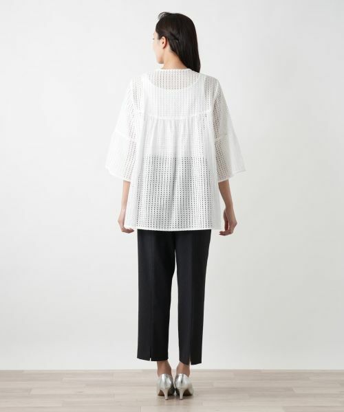 Leilian PLUS HOUSE / レリアンプラスハウス シャツ・ブラウス | 透かしレースキーネックブラウス | 詳細3