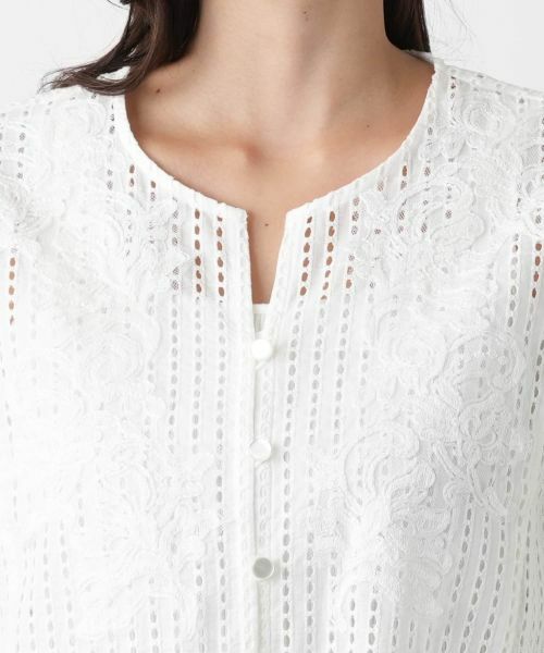 Leilian PLUS HOUSE / レリアンプラスハウス シャツ・ブラウス | 透かしレースキーネックブラウス | 詳細7