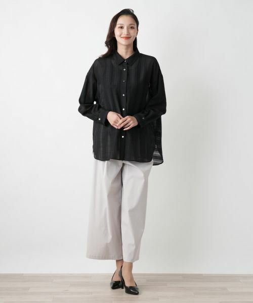 Leilian PLUS HOUSE / レリアンプラスハウス シャツ・ブラウス | 透かしストライプブラウス | 詳細1