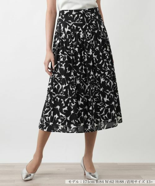 Leilian PLUS HOUSE/レリアンプラスハウス プリントフレアスカート ブラック 13+