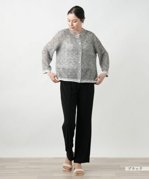 Leilian PLUS HOUSE / レリアンプラスハウス カーディガン・ボレロ | ラメクルーネックカーディガン | 詳細1