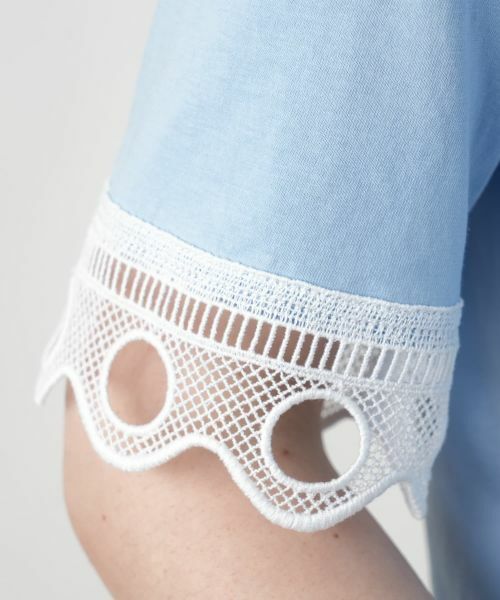 Leilian PLUS HOUSE / レリアンプラスハウス Tシャツ | カットワークレースTシャツ-BLUBIANCO | 詳細10