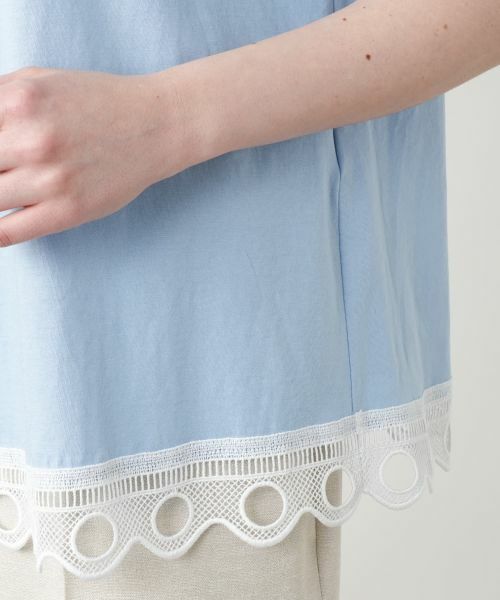 Leilian PLUS HOUSE / レリアンプラスハウス Tシャツ | カットワークレースTシャツ-BLUBIANCO | 詳細11
