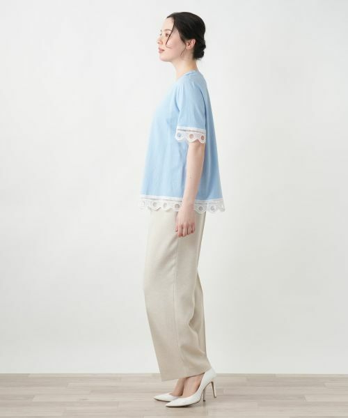 Leilian PLUS HOUSE / レリアンプラスハウス Tシャツ | カットワークレースTシャツ-BLUBIANCO | 詳細2