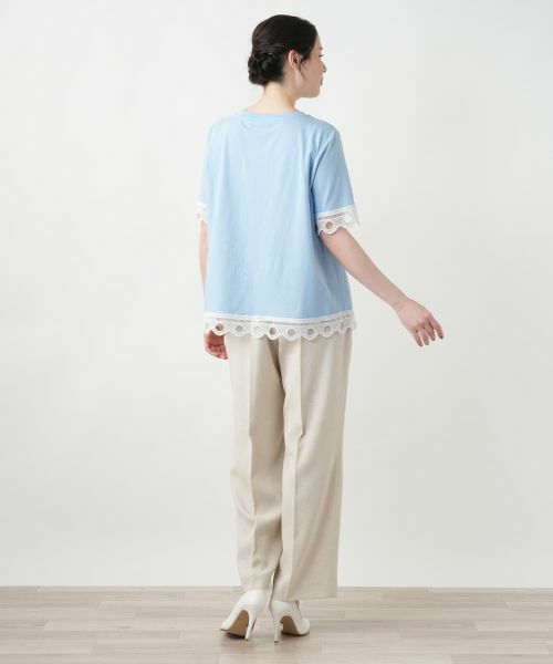 Leilian PLUS HOUSE / レリアンプラスハウス Tシャツ | カットワークレースTシャツ-BLUBIANCO | 詳細3