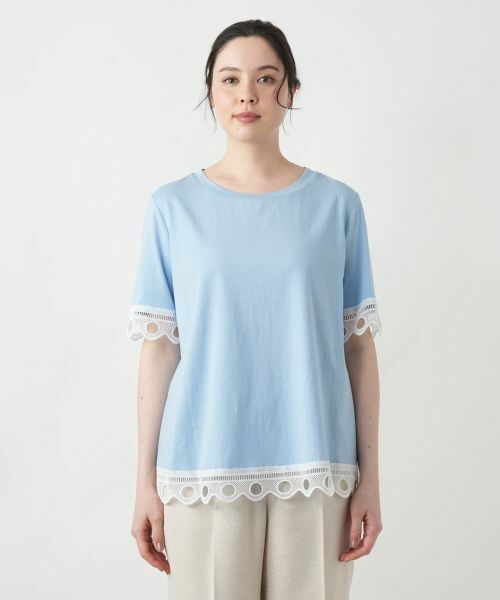 Leilian PLUS HOUSE / レリアンプラスハウス Tシャツ | カットワークレースTシャツ-BLUBIANCO | 詳細4