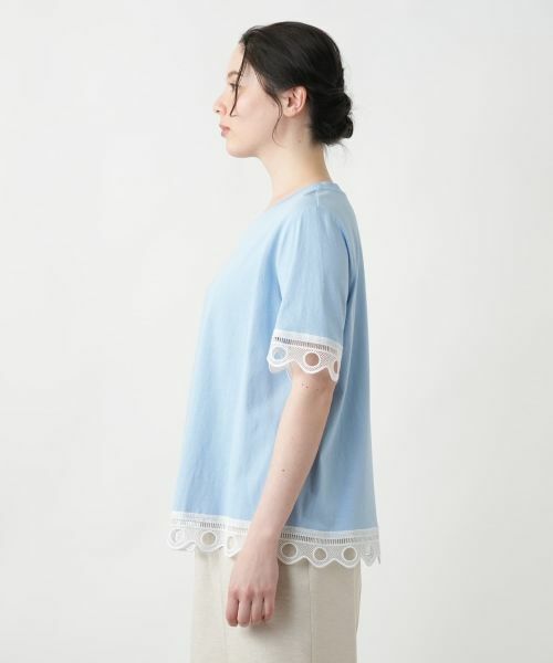 Leilian PLUS HOUSE / レリアンプラスハウス Tシャツ | カットワークレースTシャツ-BLUBIANCO | 詳細5